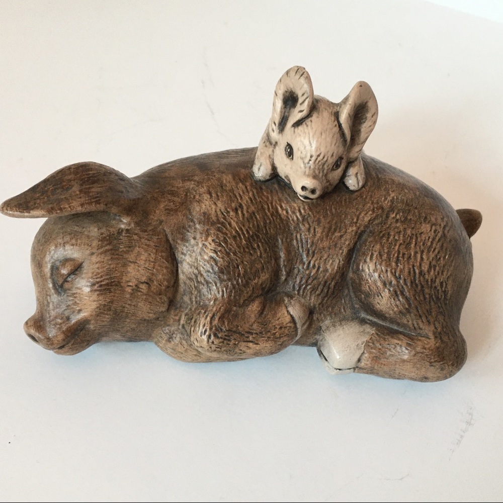 Ceramic pig signed vintage mama baby hand made EUC